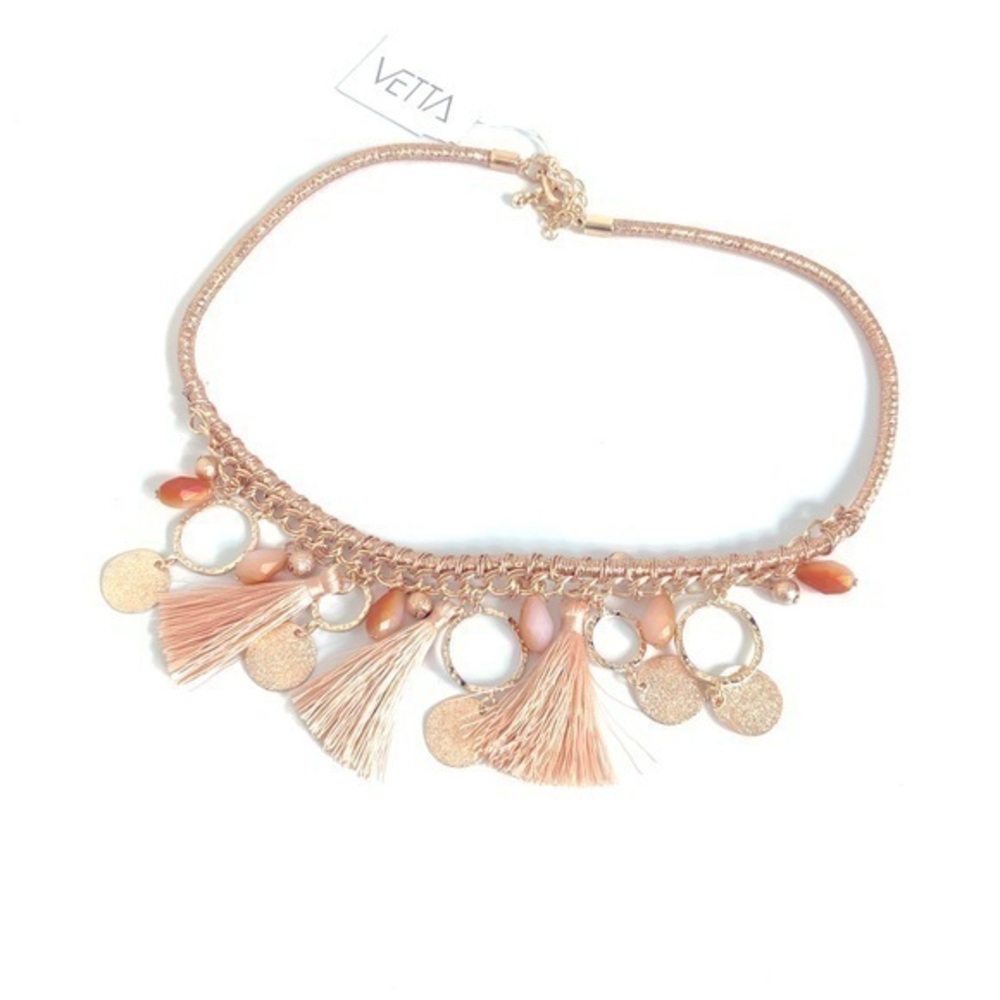 Vetta rose gold tassel coin bead boho necklace
